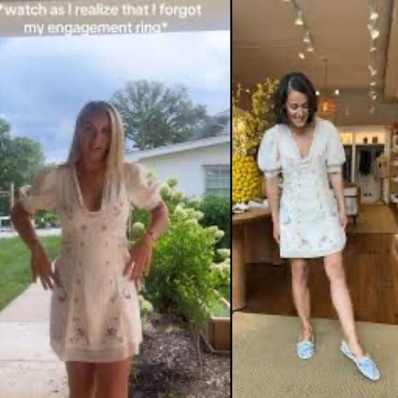 Anthropologie Linen Blend Puff Sleeve v neck mini dress | 6 | NWT New | TikTok t - Picture 2 of 16